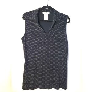VINTAGE Ronni Nicole by Ouida Black Polka Dot Collared Tunic Top, 12, EUC
